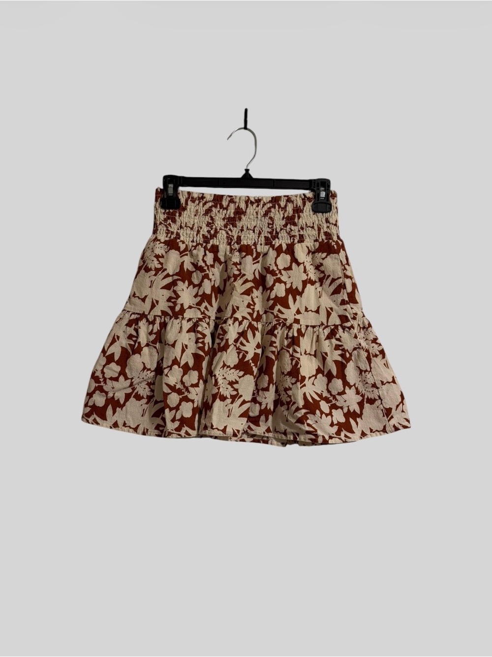 Universal Thread Brown & Cream Floral Tiered Mini Skirt